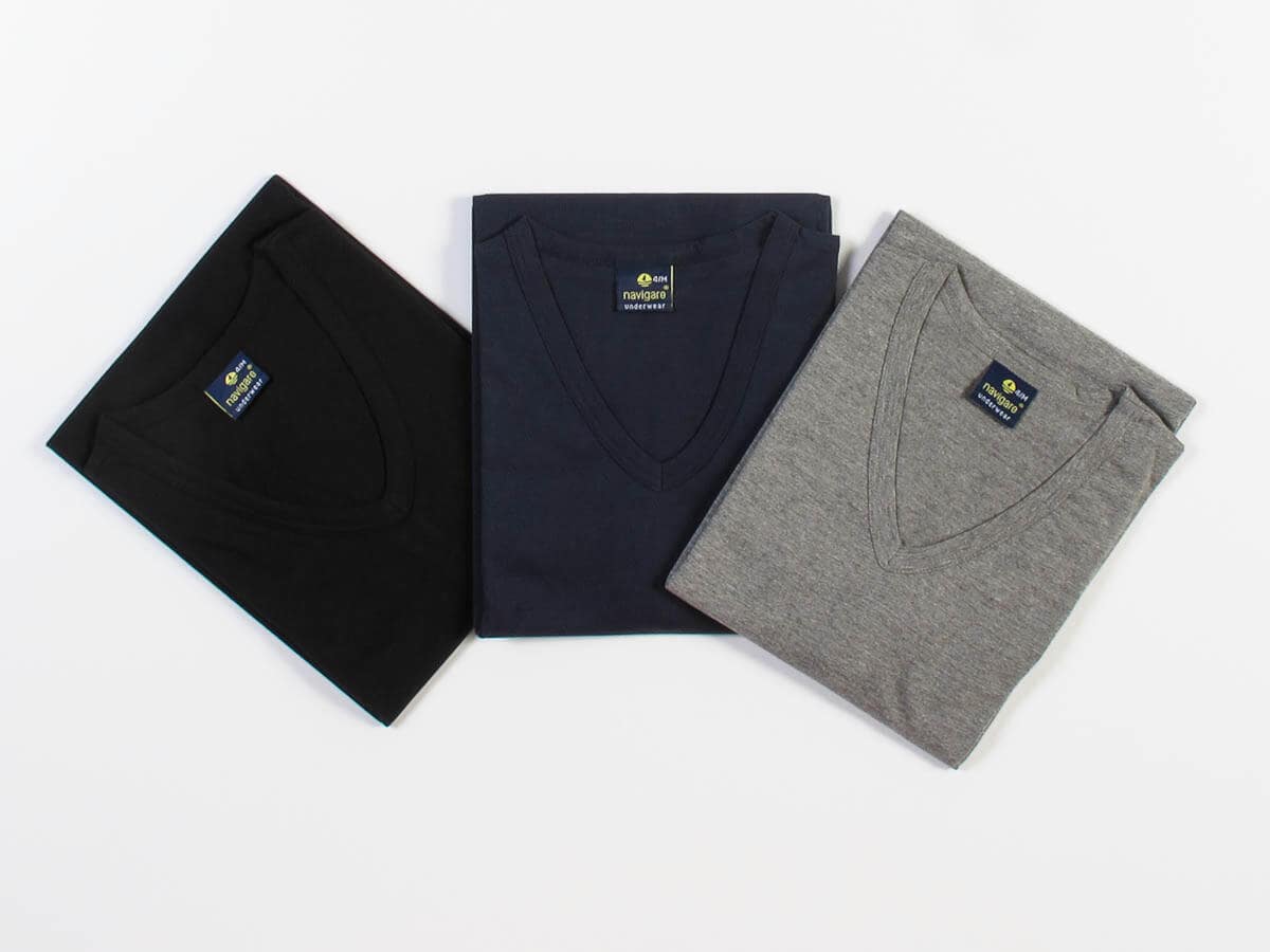 Maglia a mezza manica da uomo collo a V in cotone jersey articolo 512 (pacco da tre) - Navigare
