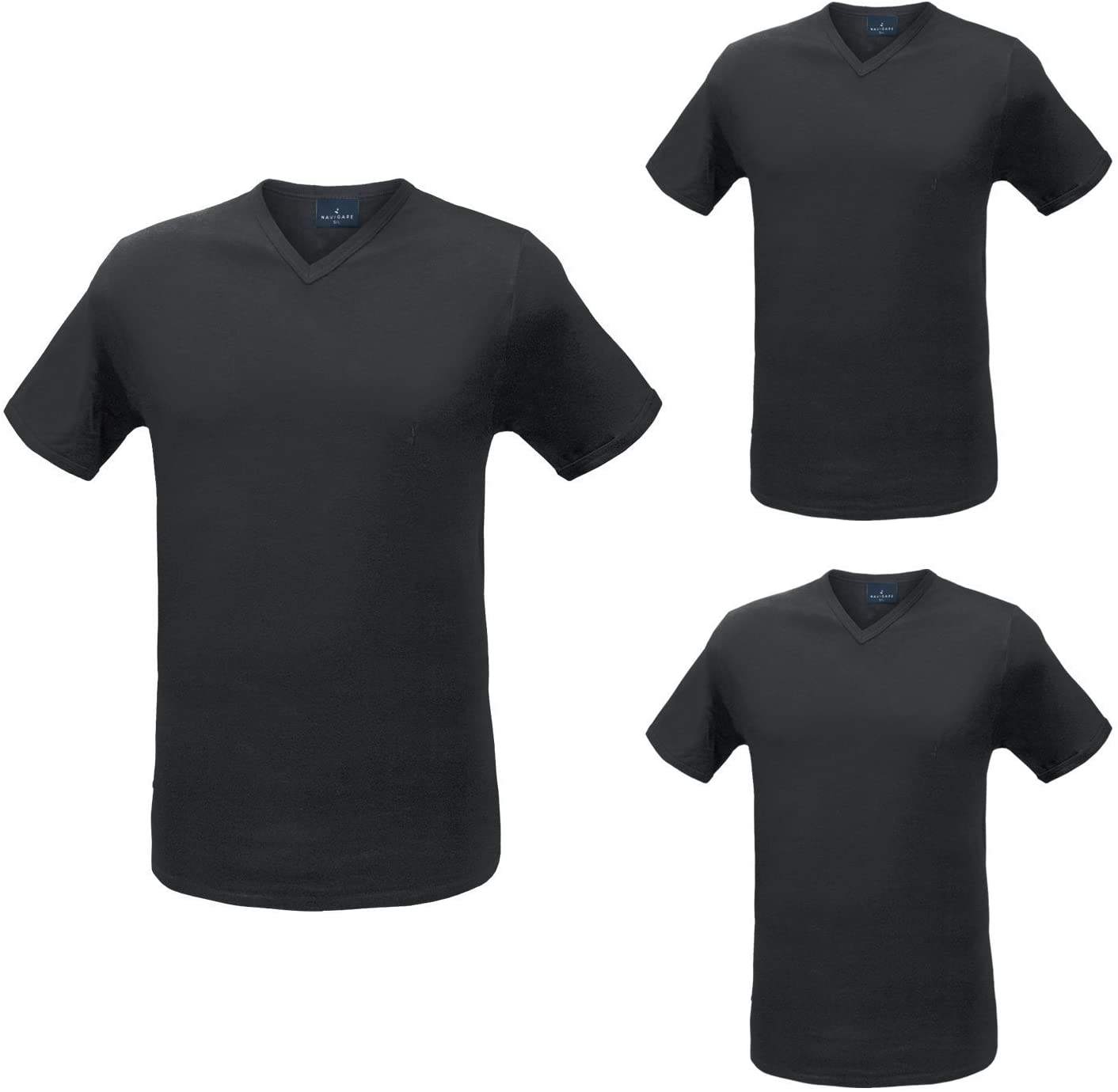 Maglia maschile a mezza manica con scollo profondo a V in caldo cotone (pacco da 3) articolo 112 - Navigare