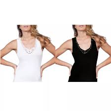 Canotta da donna spalla larga in cotone con ricamo in macramè (confezione 6 pezzi) articolo OP23 - Speedy